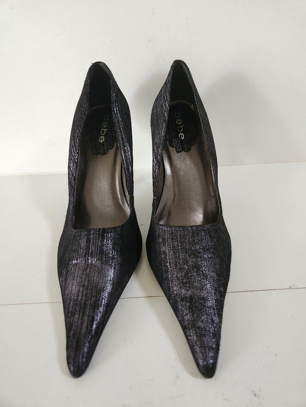 BEBE SLIP ON PUMPS LEATHER WOMEN'S SHOES COLOR MIDNIGHT SIZE US 9B